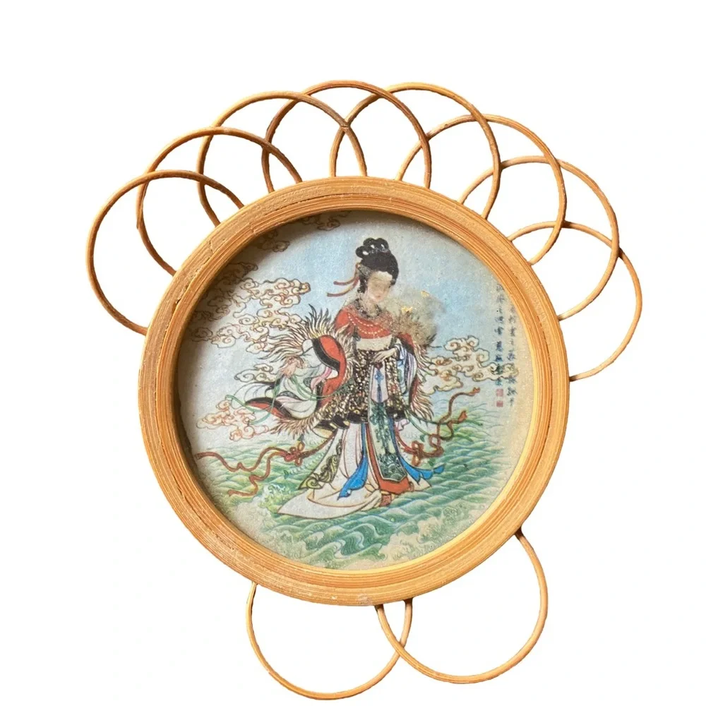 Vintage Japanese Bamboo Coaster Set | Set of S5 Wicker Bamboo Geisha Girl